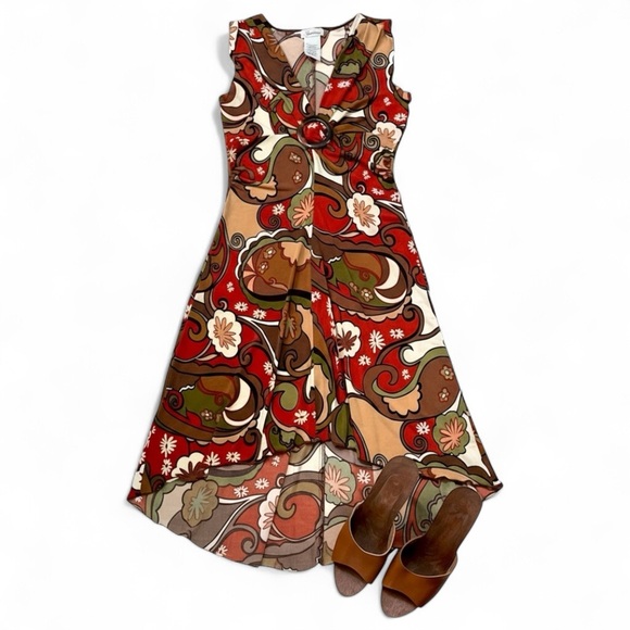 Vintage 90s Speechless Psychedelic Floral Midi Dress M Brown Groovy 70s Boho Y2K - Picture 1 of 13